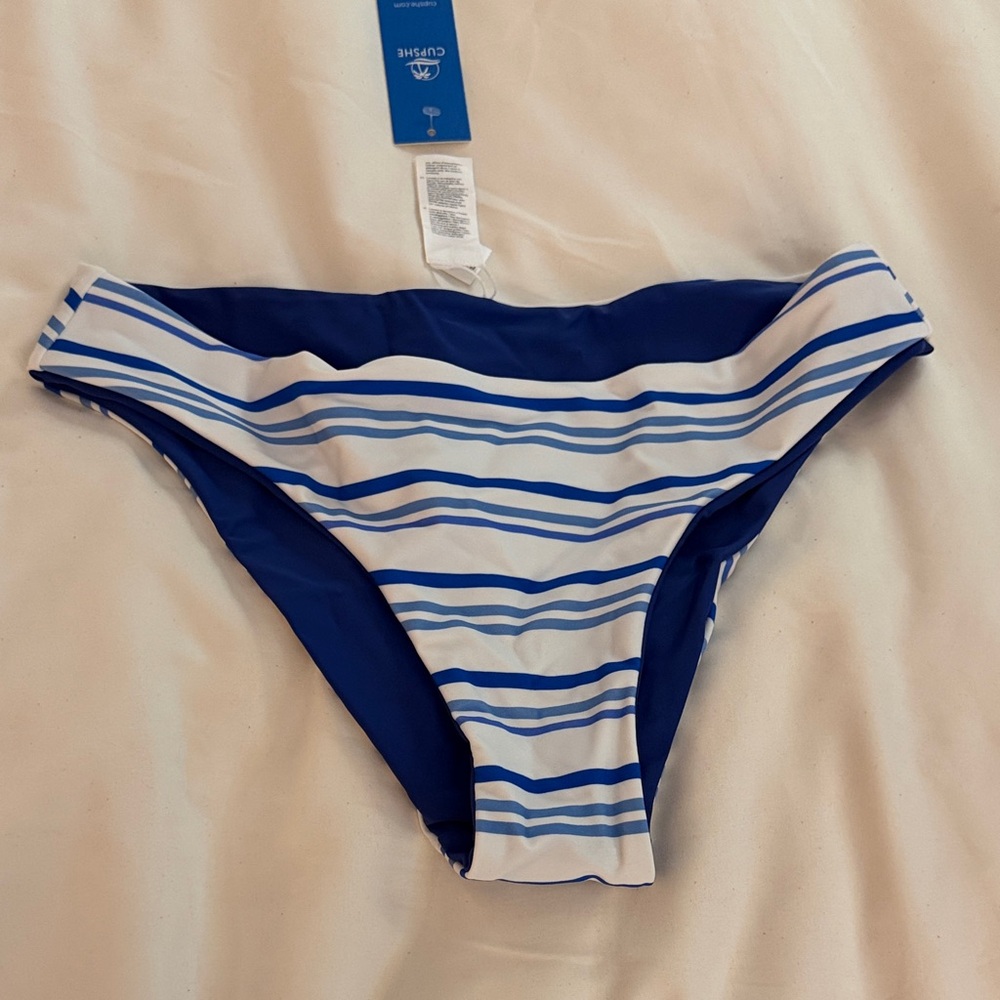 Cupshe Blue and White Striped Bikini Bottom